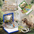 Miniatyrbillede 5 af 5: 3D Dinosaur Bognøgle til Børn - Mini Foldbar Pop-up Dinosaur Verden i Gaveæske - Sjov Nøglering Legetøj (Blå)