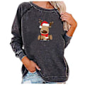 Miniatyrbilde 1 av 4: Juletunika for kvinner med lang erme, Xmas søt elgtrykk topp bluse L grå