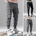 Miniatyrbillede 2 af 5: Mænds Sweatpants med Elastisk Linning, Snøretræk og Indtrækkelige Manchetter - Multilommer, Ensfarvet, Casual Cargobukser (4XL Sort)