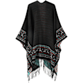 Miniatyrbillede 2 af 5: 1 stk Sort Fleece Poncho Kvinder Sjal Kappe Retro Åben Kvinde Vinter