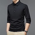 Miniatyrbillede 3 af 5: Fianao Skjorte med Knapper ved Halsudskæring, Langærmet, Ensfarvet, Herre, Efterår, Slim Fit, Rever, Kontor, Trøje (L Sort)