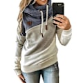 Miniatyrbillede 1 af 2: Dame Color Block Cowl Neck Hættetrøje Pullover Langærmet Sports Sweatshirt med Hætte (M Blå)