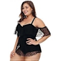 Miniatyrbillede 3 af 5: Dame Plus Size Ensfarvet Sort Badedragt Plus Size Badetøj (M-XXXL) Varm kilde med mavekontrol badedragt til kvinder