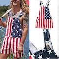 Miniatyrbilde 3 av 5: Amerikansk Flagg Overalls Denim Bib Shorts Justerbare Stropper Jeans Shorts Rompers med Lomme (L Rød)