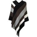 Miniatyrbilde 1 av 4: Heklet poncho med frynser for kvinner - Skjerf med dristige striper, S