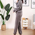 Miniatyrbild 2 av 5: Dam Sweatshirts Set i Solid Färg Mjuk & Varm Korall Fleece Pyjamas Elastisk Hem & Midja Lång (XL Rosa)