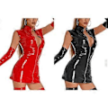 Miniatyrbillede 2 af 4: Dame Høj Hals Ærmeløs Lynlås Latex Bodycon Mini Klub Kjoler (3XL sort)