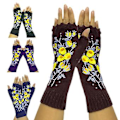 Miniatyrbillede 5 af 5: Damer Efterår Strikket Forlænget Håndled Fingerløse Handsker Sød Lille Gul Blomster Broderi Hæklet Tommelhul Tekstbesked Vanter Armvarmere (1)