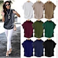 Miniatyrbilde 3 av 5: S-5XL Dame Turtleneck T-skjorte Sommer Kortermet Ensfarget Casual Topper (XXXXXL lilla)