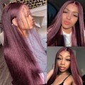 Miniatyrbilde 5 av 5: Rett split blonde wig, rød, lang parykk, lang parykk