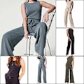 Miniatyrbild 3 av 5: Ärmlös Jumpsuit i Enfärgad Design, Tvättsbart Material med Hög Stretch, Perfekt för Vardag, Arbete och Fest (3XL Grå Blå)