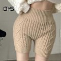 Miniatyrbillede 2 af 5: Dame Vinter Bund Shorts Strikket Høj Talje Elastisk Ensfarvet Hold Varmen Anti-eksponering Basis Shorts til Daglig Brug Hjemme Og Mere (abrikos)
