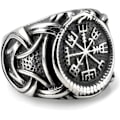 Miniatyrbillede 1 af 3: Vikingring i rustfrit stål med Vegvisir og keltisk knude