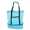 Miniatyrbillede 1 af 5: Mesh Strandtaske Multifunktionel Mesh Design Top Lynlås Holder Friskhed Holdbar Stof Strandtaske til Strand Have Camping Grøn