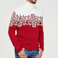 Miniatyrbilde 2 av 3: Julegenser for Familie - Mann, Kvinne og Barn - Stygg Snøflak Strikket Genser Topp Strikkeplagg (XL Mann)