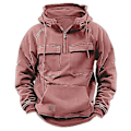 Miniatyrbillede 4 af 5: Mænd Efterår Vinter Hoodie Snøretræk Solid Farve Løse Lommer Langærmet Stor Patch Lomme Halv Lynlås Elastisk Manchet Mænd Trøje (L Blå)