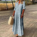Miniatyrbillede 4 af 5: Maxikjole Charmerende Standkrave Blød Lang Kjole Casual Løs Boho Print Maxikjole Maxikjole Streetwear (XL grå)