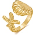 Miniatyrbild 1 av 5: Guldring för kvinnor Guld havsskal ring Conch ring Skal sjöstjärna ring Justerbar ring Sommar hav strand ringar Mode
