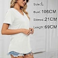 Miniatyrbilde 2 av 5: Dame Skjorter V-hals Kort/Lang Erme Bomulls Topper T-skjorte Basic Tees Maskinvask (hvit)
