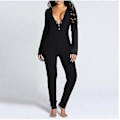 Miniatyrbild 3 av 5: Långärmad Jumpsuit med Bakåtknappar för Kvinnor, Bodycon Nattkläder, Onesie Pyjamas, Combinaison Pyjama Femme-yky L C