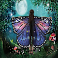 Miniatyrbilde 2 av 5: Voksen Butterfly Sjal Kappe med Roterende Vinger for Halloween, Cosplay og Dans (Svart)( )