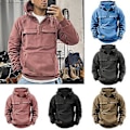 Miniatyrbillede 2 af 5: Mænd Efterår Vinter Hoodie Snøretræk Solid Farve Løse Lommer Langærmet Stor Patch Lomme Halv Lynlås Elastisk Manchet Mænd Trøje (3XL Sort)