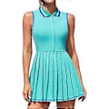 Miniatyrbilde 1 av 5: Charmleaks Dame Tennis Kjoler Ribbestrikket Polo Golfkjole Halv Glidelås Plissert Treningskjole med Innebygde Shorts og BH (XS aqua)