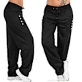 Miniatyrbillede 1 af 2: Dame Oversized Snøre Loose Bukser Fuld Længde Casual Lange Bukser -NMAOV(4XL Sort)