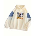 Miniatyrbillede 5 af 5: Hættetrøje løs snørehættetrøje langærmet fleece fortykket sweatshirt (M Abrikos)