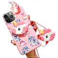 Pikkukuva 1 / 4: Yksisarvisen puhelinote iPhone 12 Pro Max 6.7:lle, narulla, 3D-piirros, söpö joustava teline, suojakotelo, iPhone 12 Pro Max -kotelo, kawaii, muodikka
