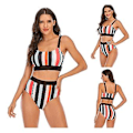 Miniatyrbillede 1 af 5: Pigebikini med striber, sexet, backless, plus size badetøj til ferie S Sort