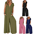 Miniatyrbilde 1 av 5: Kvinners 2024 Sommer Cap Sleeve Jumpsuits Dyp V-hals Knapp Onesie Brede Benklær Rompers XL Grønn