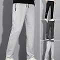 Miniatyrbillede 2 af 5: Mænds Vinterbukser Bløde Tykke Elastisk Talje Ensfarvet Løse Straight Snørebukser Lommer Casual Sportsbukser Mænd Efterår Sweatpants (XL Sort)