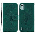 Miniatyrbillede 1 af 5: Til Nokia C12 4G/C12 Plus/C12 Pro Telefon Stand Case Rose Sommerfugl Præget PU Læder Wallet Shell (Style D)