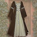 Miniatyrbilde 3 av 5: Middelalder Retro Hoff Prinsesse Cosplay Kostyme Lang Kjole Elegant Heks (S Khaki)