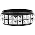 Miniatyrbillede 5 af 5: SZTXJ Unisex Sort Ægte Læder Sølv Pyramide Nitter Armbånd 80'er Gotisk Punk Glam