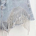 Miniatyrbild 3 av 5: Sommar Jeansshorts med Riv Effekter Femme Hög Midja Diamant Tofs Y2k Casual Underdelar För Damer Denimshorts Damkläder Mode
