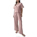 Pikkukuva 1 / 5: Naisten pyjama- ja housusetti V-kaula-aukkoinen pyjama Puuvillainen selästä avoin pyjama Yöhoususetti (L vaaleanpunainen)