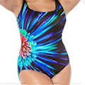 Miniatyrbillede 1 af 5: Dame Sommer Plus Size Push Up Badetøj Stribet Printet Bodycon Badedragt Heldragt (2XL blå)