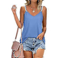 Miniatyrbillede 1 af 4: Dame Sommer T-shirt V-hals Cami Toppe T-shirt Flere Størrelser Tilgængelige Multi-farve Valgfri (3XL Blå)