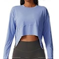 Miniatyrbillede 1 af 5: Kvinders Langærmet Træningsskjorte Løstsiddende Tommelhul Flowy Strækbar Yoga Atletisk Casual Top (XL Blå)