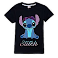 Miniatyrbilde 1 av 2: Lilo og Stitch Barn T-skjorte Trykte Grafisk Tees Skjorter Rund Hals Kort Erme Sommer Topp (7-8 År Svart)
