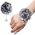 Miniatyrbillede 1 af 4: Brudepige Håndledsblomst Corsage Brud Silke Håndledsblomst, med Kunstig Perleperle Elastisk Armbånd Guldblad, Bruges til Bryllupsbal Hånd F