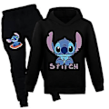Miniatyrbillede 1 af 2: Stitch Tryk Træningsdragt Børn Drenge Piger Unisex Hættetrøje Trøje Jogging Casual Bukser Sæt Kit Sportsdragt (13-14 År Sort)