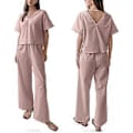 Pikkukuva 3 / 5: Naisten pyjama- ja housusetti V-kaula-aukkoinen pyjama Puuvillainen selästä avoin pyjama Yöhoususetti (L vaaleanpunainen)