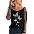 Miniatyrbilde 1 av 2: Kvinner Mesh Langærmet Skjorte Casual Rundhals Sheer Mesh Polka Dot Bluser Topper (3XL farge 06)