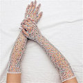 Miniatyrbillede 4 af 5: Mesh Lange Handsker Fiskenet Lange Handsker Kvinder Danse Handsker Rhinestones Lange Handsker (Farve)