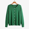 Miniatyrbillede 5 af 5: Forår og efterår dame cardigan ensfarvet rund hals enkeltknappet strikket bund dame sweater jakke (L rustrød)