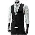 Miniatyrbillede 1 af 2: Mænds Peaky Blinder Herre Forretningsvest Slank Pasform Suit Vest Jakke Frakke (L Sort)