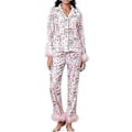 Miniatyrbillede 1 af 4: Dame Pyjamasæt med Fjerkant Langærmet Knappet Top Bukser 2-delt Lounge Set Satin Pjs Pyjamas Nattøj (M Pink Julemand)